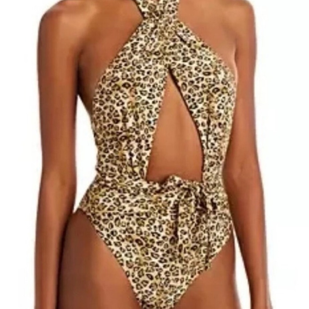 PQ Swim Tan Leopard Alex One Piece Sz L NWT